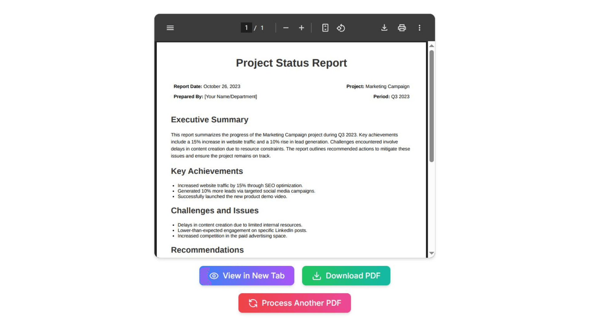 AI-created professional report example