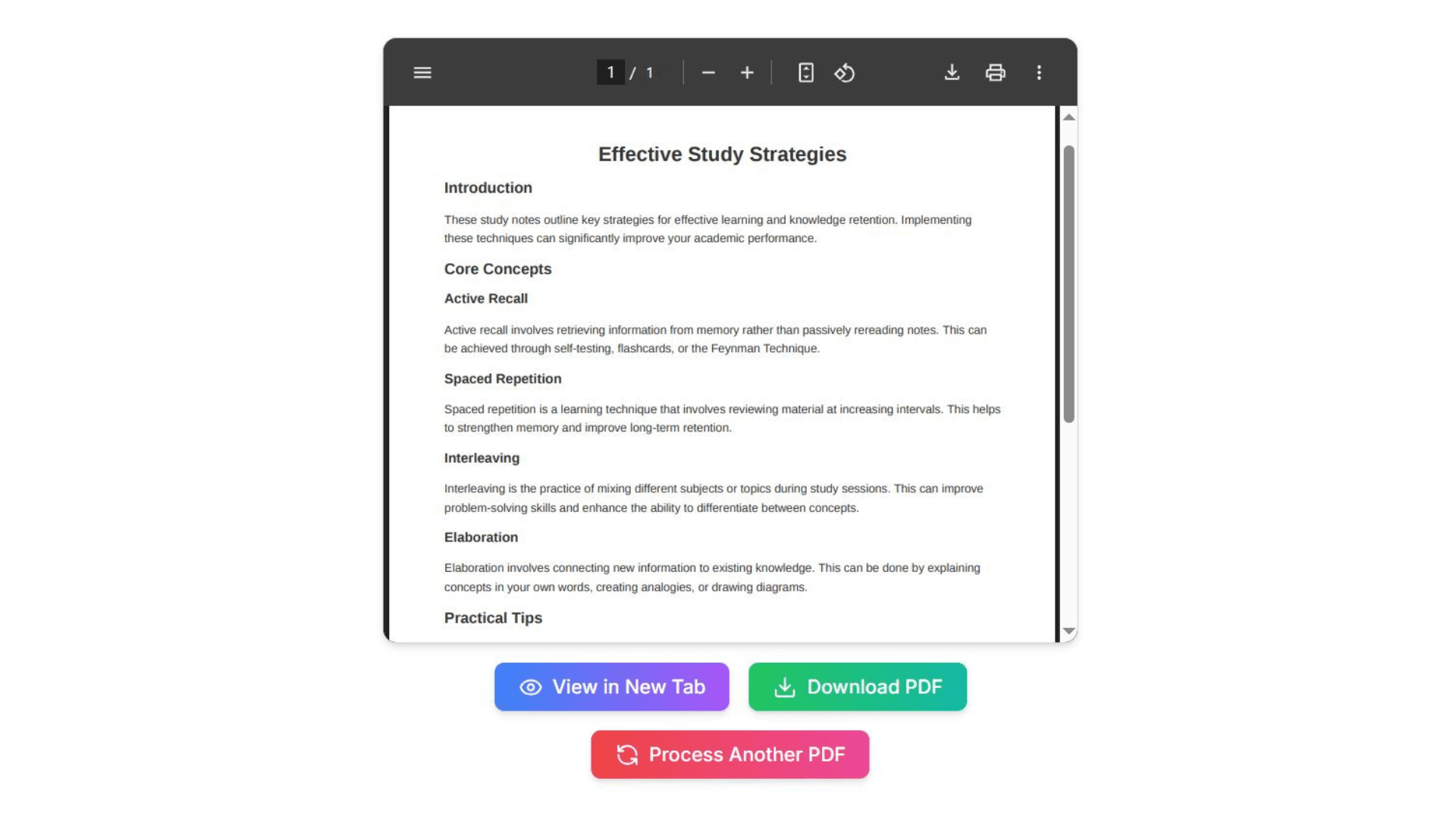 AI-generated study notes example